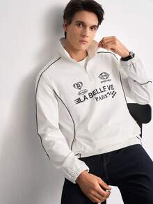RONVEXI Men's Casual Letter Print Jacket, Spring/Autumn Football - White - View 1
