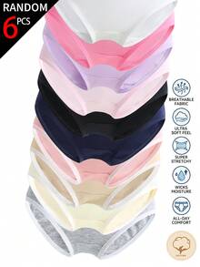 [6pcs Random Assortment]All-Season Basic Solid Color Pure Cotton Skin-Friendly Comfortable Women's & Girls' Boxer Briefs - Multicolor - View 6