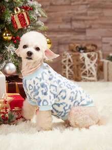 PETSIN 1pc Blue & White Leopard Print Fleece Pet Sweatshirt For Keeping Warm - Multicolor - View 6