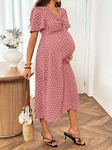 SHEIN فستان حمل برقبة على شكل حرف V بنقاط بولكا كاجوال للاستخدام اليومي والصيفي والسفر - وردي - مشاهدة 7