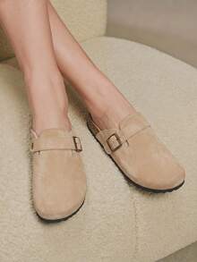 Solecia Women's Fashion Thick Sole Slippers, Round Toe With Square Buckle, Matching Shoes For Christmas - Dark apricot - View 2