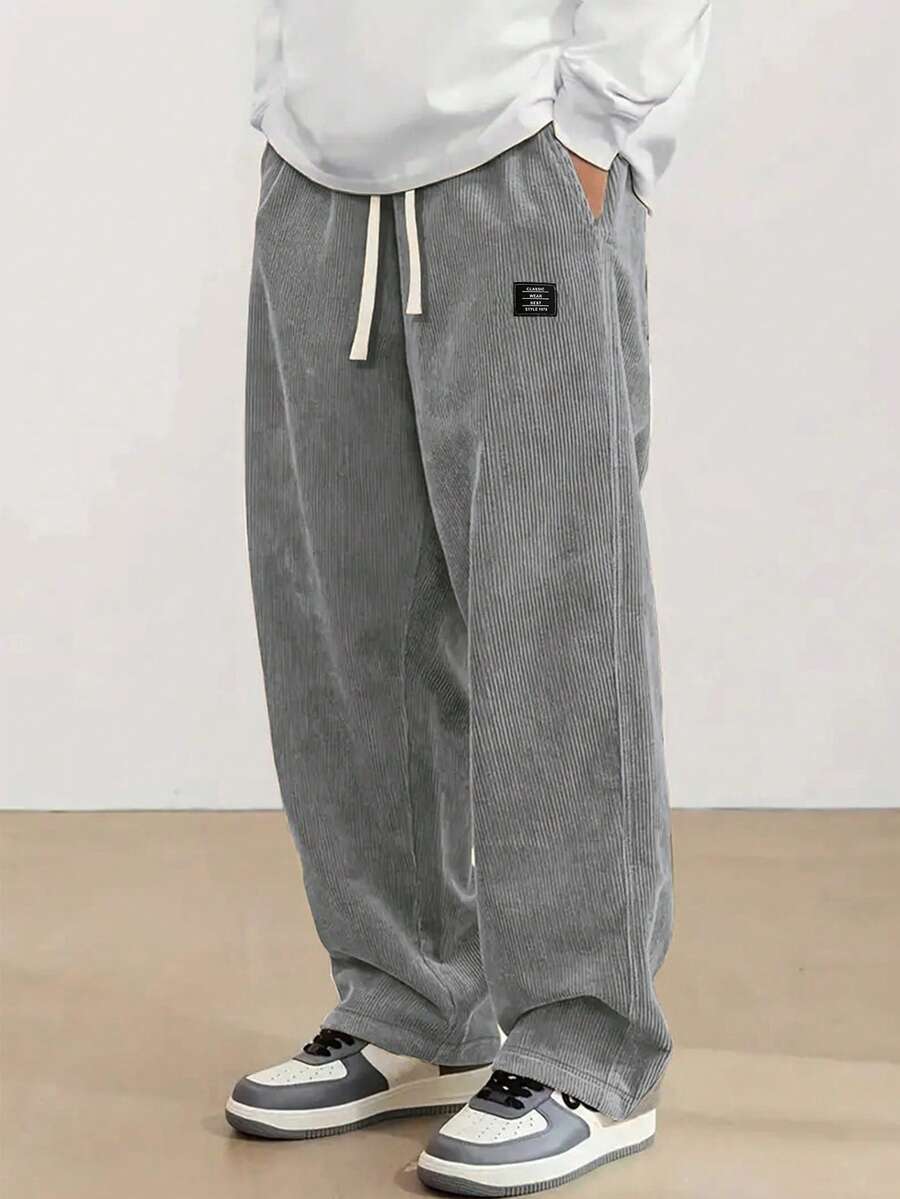 Manfinity Hypemode Men's Vintage Casual Drawstring Waist Long Pants - Grey - View 1