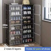2rows8layer/3rows10layer Shoe Rack With Door, Shoe Cabinet Storage, Portable Shoe Rack, Expandable Vertical Shoe Rack, Can Store 8-60 Pairs Of Shoes, Boots, Slippers, Large DIY Plastic Detachable Shoe Rack, Suitable For Entrywa - Black - View 6