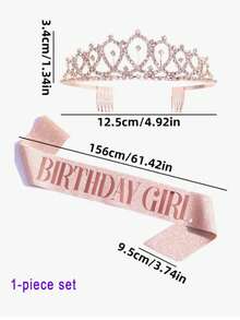 1 Set/5 Set/10 Set Set Bando Mahkota Rhinestone Tali Bahu 'Gadis Ulang Tahun' Warna Pink, Aksesoris Pesta, Perlengkapan Kembali ke Sekolah dan Hari Valentine - merah muda - View 8