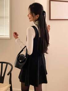 Dazy Tall Women's Elegant Solid Color Sleeveless Short Dress Vacation - Black - View 3