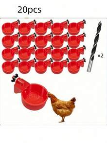 Auto Refill Chicken Water Drinker Bowl, Red Plastic Poultry Automatic Waterer Cup, Easy Install With Drill Bit, Suitable For Backyard Farm Chicken Duck Turkey Bird - default - View 14