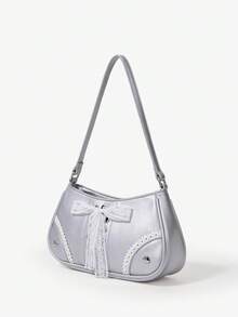 Viva Strut Ladies Bag, Silver Y2k Lace Decoration Cute Girl Rivet Design, Shoulder Bag, Sweet And Cool Babes, Suitable For Shopping, Teenagers, - Silver - View 3