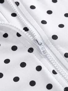 SHEIN 少女秋冬時尚休閒純色藍色長袖立領前開襟拉鍊T恤背心迷你裙褲3件套返校裝 - 黑與白 - 查看 3