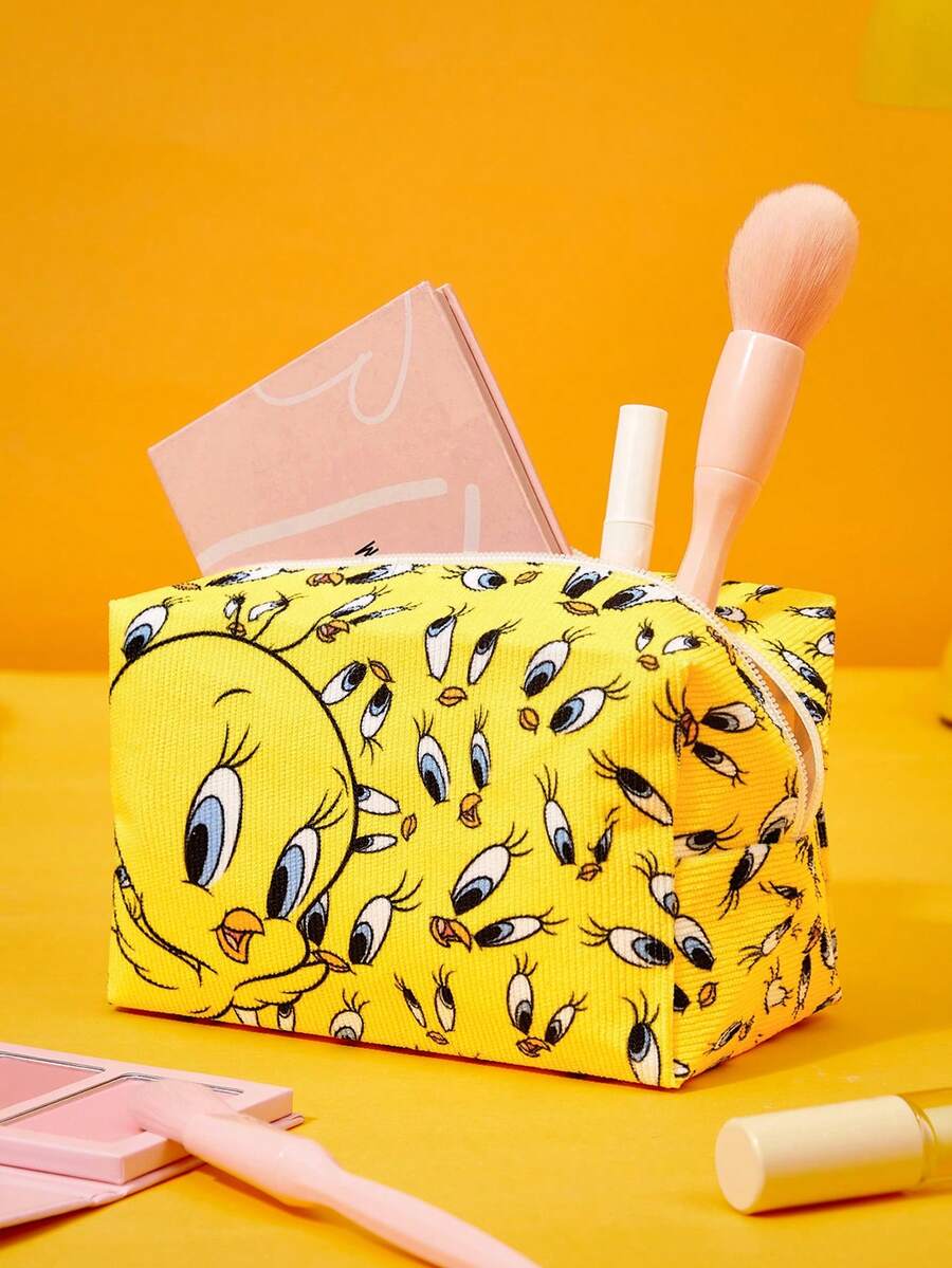 LOONEY TUNES X Joivida Cartoon Yellow Bird Pattern Makeup Bag Portable Zipper Cosmetic Storage Pouch Travel Wash Bag - duck - View 1