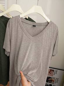 Comfortcana 3pcs/Set Plus Size Multi-Color Spring/Summer A-Line Casual V-Neck T-Shirts - Multicolor - View 3