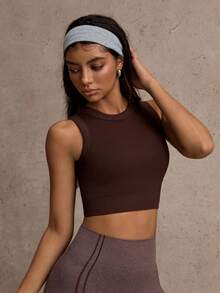 Dewbera Dewbera Women's Ribbed Seamless Naked Feel Yoga Tank Built-In Padded Bra High Stretch For Pilates Cycling - Coffee Brown - View 6