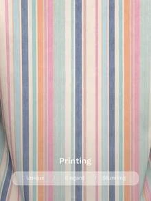 SHEIN LUNE Casual Minimalist Colorful Faux Texture Striped All-Over Print Pattern Women's Shirt Suitable For Spring And Autumn - Multicolor - View 9