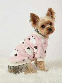 PETSIN 1 Pc Pet Dog Cat Universal Pink Fleece Lamb Print Warm Crew Neck Sweatshirt - Multicolor - View 9
