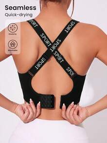 SHEIN Sports Women's Sports Bra/Seamless/Button Closure/Shoulder Straps - Black - View 1