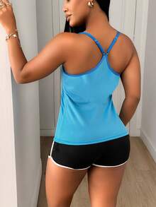 SHEIN Sports 女款側邊抽繩日常健身運動背心 - 藍色 - 查看 2