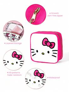 HELLO KITTY AND FRIENDS | SHEIN 迷你拉鍊收納小包 蝴蝶結貓咪印花，2款可單買或套組，收納衛生棉、耳機、化妝品，女孩日常旅行攜便攜小包 - 粉白色 - 查看 4