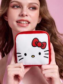 HELLO KITTY AND FRIENDS | SHEIN 迷你蝴蝶結貓咪印花拉鍊收納包，2款可單買或成套，可用於收納衛生棉、耳機、化妝品，女孩日常旅行便攜小包 - 紅白色 - 查看 5
