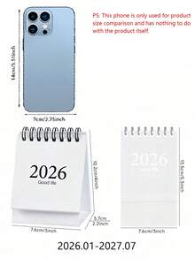 1 件迷你台历，2026 年 1 月至 2027 年 7 月袖珍日历，立式翻盖钢线圈年度日程表商务计划器（6 种颜色，迷你尺寸）。 - 單件 - 查看 3