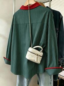 Resyla Women's Plus Size Striped Long Sleeve Shirt Fall - Multicolor - View 3