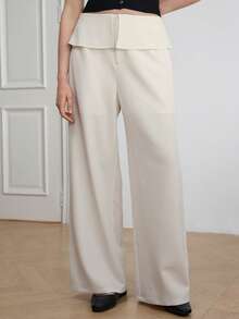 Dazy-Less High Waist White Solid Color Ruffle Waist Design Loose Wide Leg Casual Women's Long Pants Fall - White - View 4