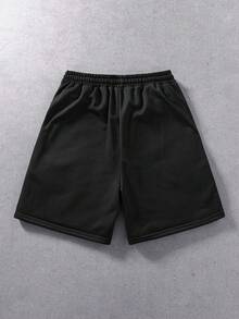 ROMWE MEN Pantalones cortos holgados para hombre con patrón bordado 3D - Negro - Ver 3
