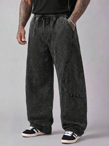 EASEVO Plus Size Men's Loose Fit Casual Denim Jeans, Vacation, Father's Day Gifts - Black - View 1