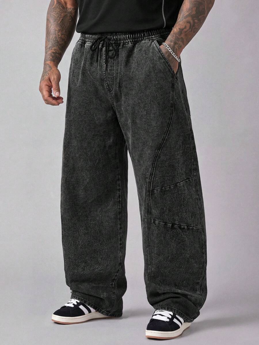 EASEVO Plus Size Men's Loose Fit Casual Denim Jeans, Vacation, Father's Day Gifts - Black - View 1