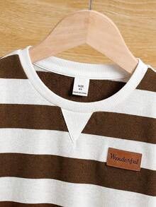 SHEIN Kids Boys' Fitted Academy Striped Crew Neck Regular Shoulder Autumn Sweatshirt - Multicolor - View 4