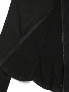 SHEIN 青少年女孩 2件組純色拉鍊連帽外套與寬腿長褲套裝，適合春秋季日常穿著、返校穿搭、秋冬造型 - 黑色 - 查看 12