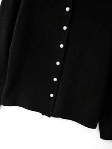 GlowEve CURVE Plus Size Elegant Ruffle Trim Button Long Sleeve Cardigan - Black - View 5