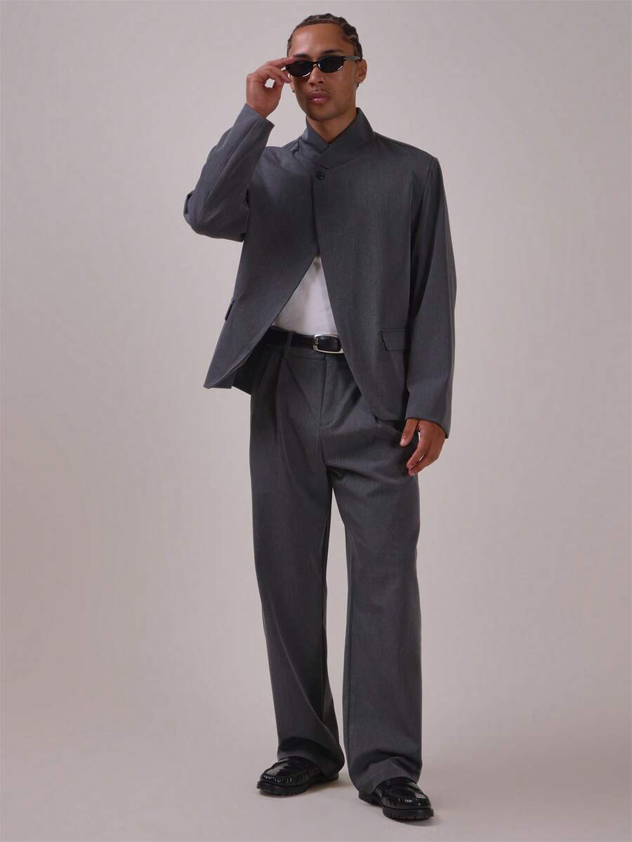 Musero Pleat Front Tailored Trousers Straight Leg Fit Front Zip Closure Spring Summer Essentials Co Ord Trousers Only - Grey - View 1
