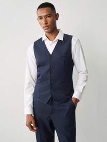 Manfinity CityGents Men 1pc Chain Detail Waistcoat & 1pc Tailored Pants, Formal, Ceremony - Navy Blue - View 3