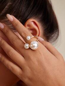 Altistry 1pc Fashionable Minimalist Pearl Ring, Suitable For Women's Daily Wear And Gift - White - View 3