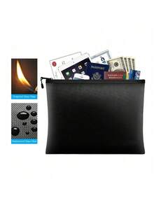 1PC Black Flame Resistant Waterproof Heat Resistant Silicone Fiberglass Document Bag For Home Office Storage Files Tickets Passport Cash Valuables Essential Security Organizer - Black - View 3