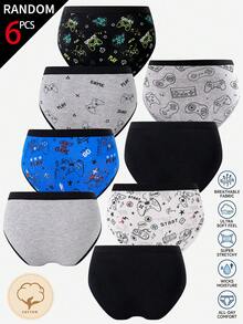 Calzoncillos triangulares de algodón para niños con estampado de controlador de juegos multicolor y simple, 6-paquete de estampados surtidos aleatorios, casual, cómodo y suave - Multicolor - Ver 2
