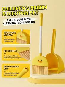 Zazumi 1pc Duck Face Shape Mini Broom And Dustpan Set With Smooth Yellow Matte Finish For Nordic Style Home Spaces Bedroom Corners Kitchen Areas And Cream Style Interior Organization Creating A Fresh Aesthetic Cleaning Atmosphere - default - View 8