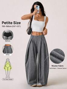 SHEIN PETITE 女款秋冬復古休閒街頭風寬鬆版型弧形下擺長褲，弧形褲腿，灰色花卉 - 灰色 - 查看 2