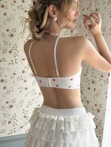 CottageSlumber 1pc Romantic Strawberry Print Chain Fabric Wavy Edge Seamless Jelly Glue Adhesive Bra - Red and White - View 2