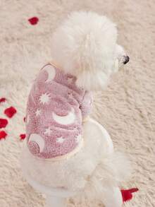 PETSIN 1 Pc Pet Pink Star & Moon Flannel Print Luminous Fleece Thick Warm Crew Neck Sweatshirt For Dogs, Autumn/Winter - Multicolor - View 11