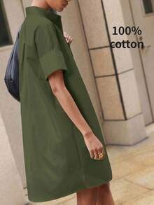 BizChic Gaun Longgar, Gaya Vintage Prancis Elegan untuk Bisnis Formal, Liburan, dan Pedesaan, Serbaguna untuk Pemakaian Sehari-hari, Perjalanan Musim Panas dan Musim Gugur - Hijau Tentara - View 1