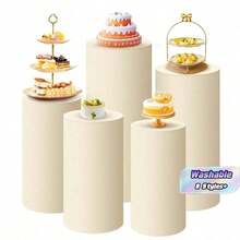 Flexible Cylindrical Base Cover, Cylindrical Holder Cover, Suitable For Wedding Or Birthday Parties - Cover Only - Beige - View 1