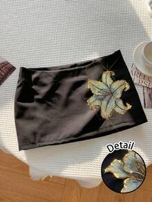 Attitoon 女款休閒超低腰迷你裙，Y2K風格，珠飾刺繡，休閒女裙，夏季女裙，黑色裙 - 黑色 - 查看 4