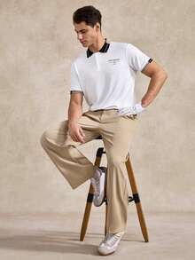 Courvante Celana Jas Kantor Bisnis Kasual Pria Warna Polos dengan Kancing Saku, Cocok untuk Golf, Tenis, Perjalanan, dan Musim Gugur - Khaki - View 7