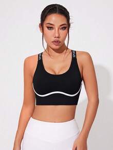 SHEIN Sports Women's Sports Bra/Seamless/Button Closure/Shoulder Straps - Black - View 4