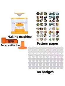 Diy Round Button Maker Set With 48 Patterns And 48 Button Parts, Cute Press Pin Maker Machine Gift (Some Color Patterns Are Random) - Multicolor - View 15