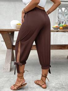 EMERY ROSE Plus Size High Waist Tapered Leg Tie-Up 7/10 Pants Spring Summer - Red Violet - View 3