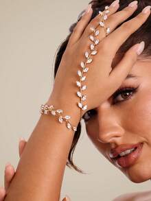 Altistry 1pc Women's Minimalist Style Rhinestone Finger Chain Bracelet, Fashionable & Versatile - Gold - View 7
