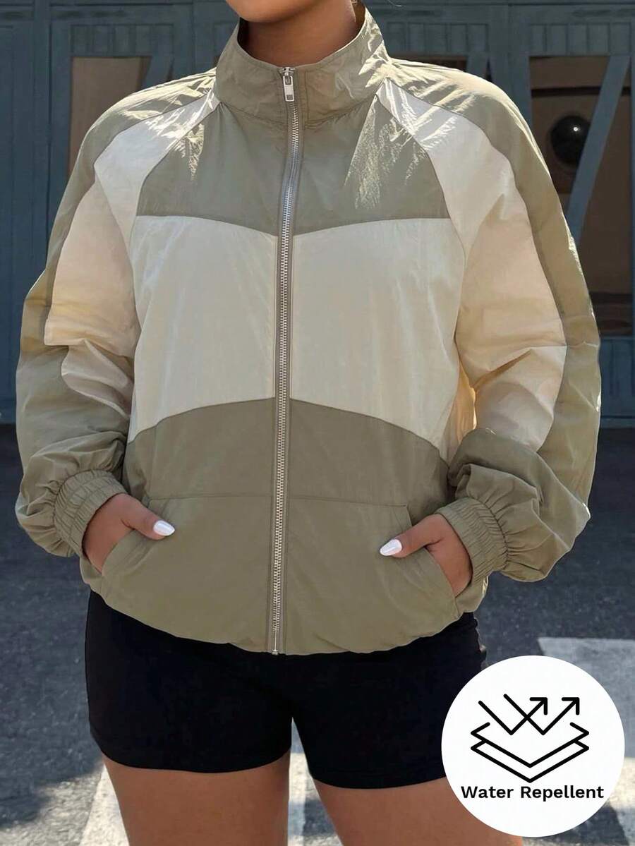 Muchica 女款休閒牛仔拼色拼接夾克 秋季登山 橄欖綠 戶外徒步 秋季 - 彩色 - 查看 1