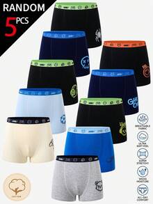 5 Random Items From 10 Boys' Simple Fashion Game Console Football Spider Multi-Color Print Random 5-Piece Traceable Cotton Comfortable Soft Square Leg Boxer Briefs - Multicolor - View 1