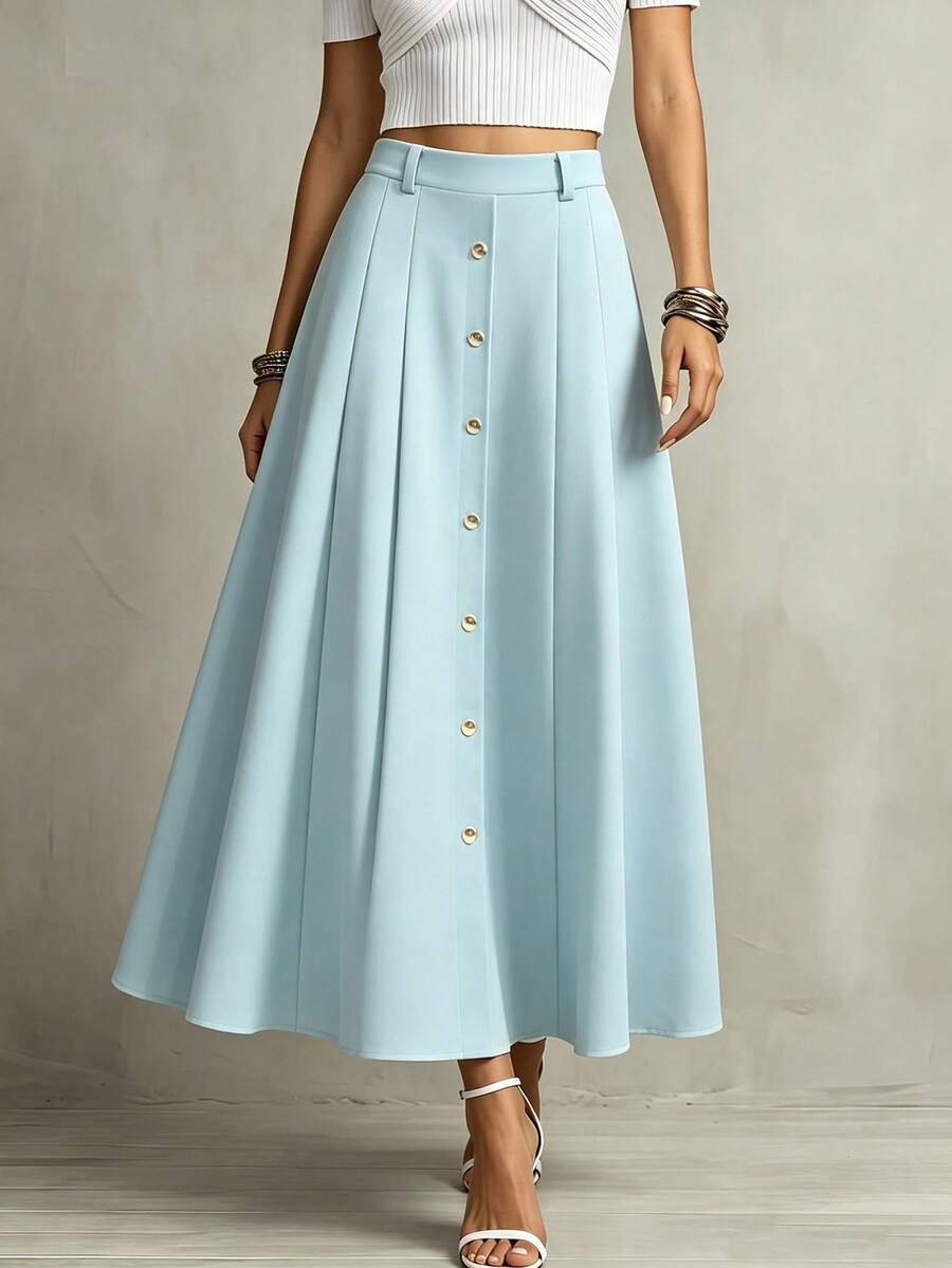 Franclia Women's Simple Romantic And Elegant Style French Casual Versatile Graduation Skirt Summer Casual Spring For University Fall - Baby Blue - View 1